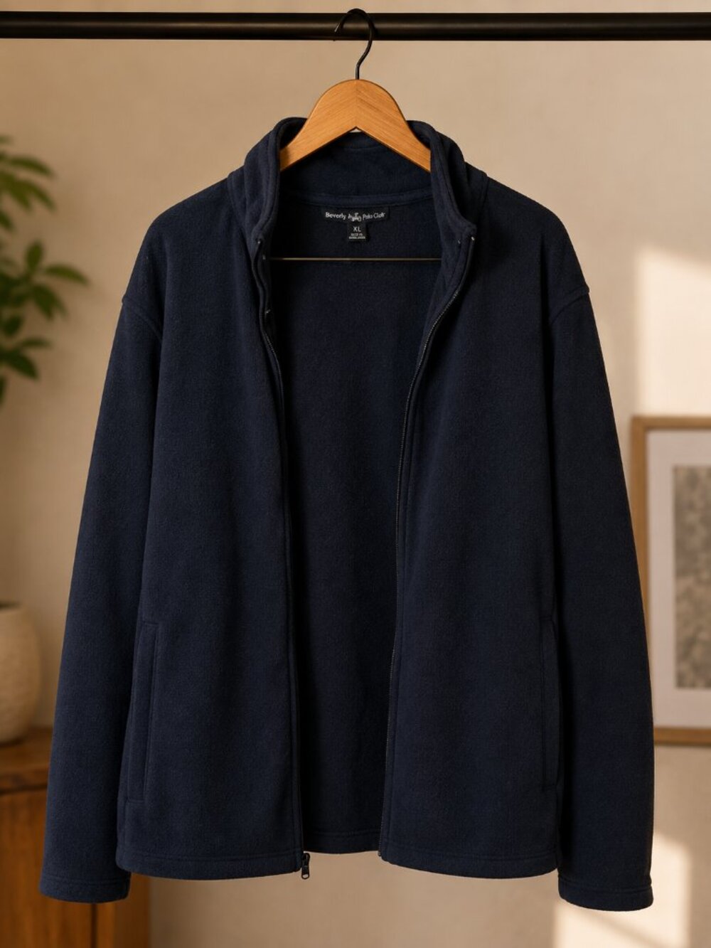 Beverly Hills Polo Club Men's XL Navy Blue Full Zip Fleece Jacket Mock Neck